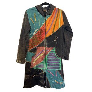 Rising International Womens Patchwork Hooded Full Zip Jacket Size L Multicolor C